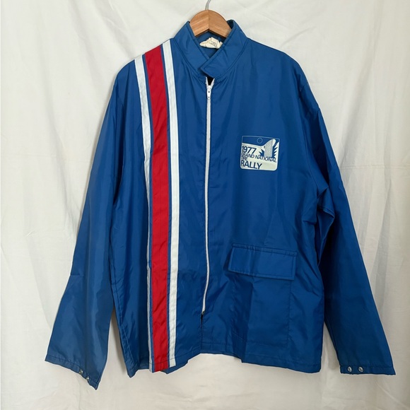 Vintage 1977 Grand National Tire Rally Jacket Mens XL BLUE Holloway Windbreaker - Picture 1 of 7